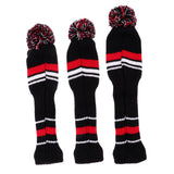 Maxbell 3Pcs Pom Pom Head Covers Knit Driver Golf Hybrid Club Wood Head Cover Red