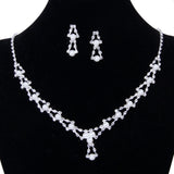 Maxbell Bridal Wedding Jewelry Crystal Rhinestone Faux Pearl Triangle Necklace Earring Set