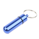 Maxbell 10pcs Aluminum Alloy Waterproof Pill Case Holder Keychains Key Ring Blue