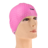 Maxbell Adult Silicone Swimming Long Hair Bubble Cap Ear Wrap Waterproof Hat pink