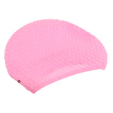 Maxbell Adult Silicone Swimming Long Hair Bubble Cap Ear Wrap Waterproof Hat pink