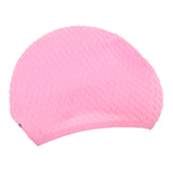 Maxbell Adult Silicone Swimming Long Hair Bubble Cap Ear Wrap Waterproof Hat pink