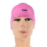 Maxbell Adult Silicone Swimming Long Hair Bubble Cap Ear Wrap Waterproof Hat pink