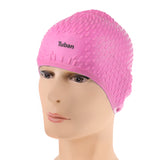 Maxbell Adult Silicone Swimming Long Hair Bubble Cap Ear Wrap Waterproof Hat pink