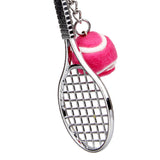 Maxbell Tennis Ball Racket Pendant Keyring Key Chain Gift - Fuchsia