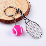 Maxbell Tennis Ball Racket Pendant Keyring Key Chain Gift - Fuchsia