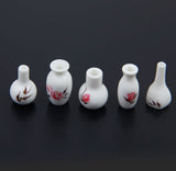 Maxbell 5pcs Dollhouse Miniature White Vase Jars with Floral Printed 1:12 Scale
