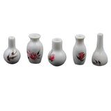 Maxbell 5pcs Dollhouse Miniature White Vase Jars with Floral Printed 1:12 Scale