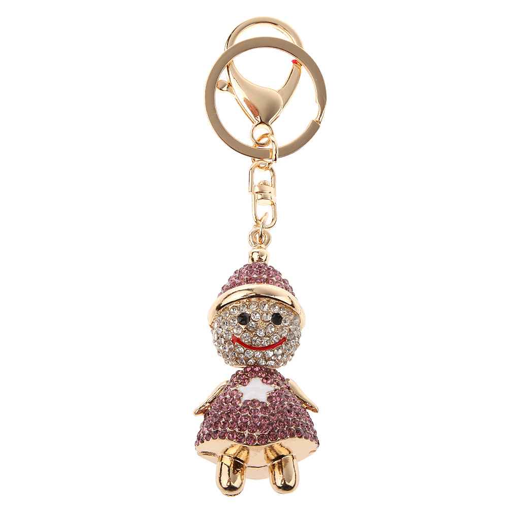 Maxbell Fashion Rhinestone Cartoon Snowman Shape Keychain Key Ring Bag Charms Purple
