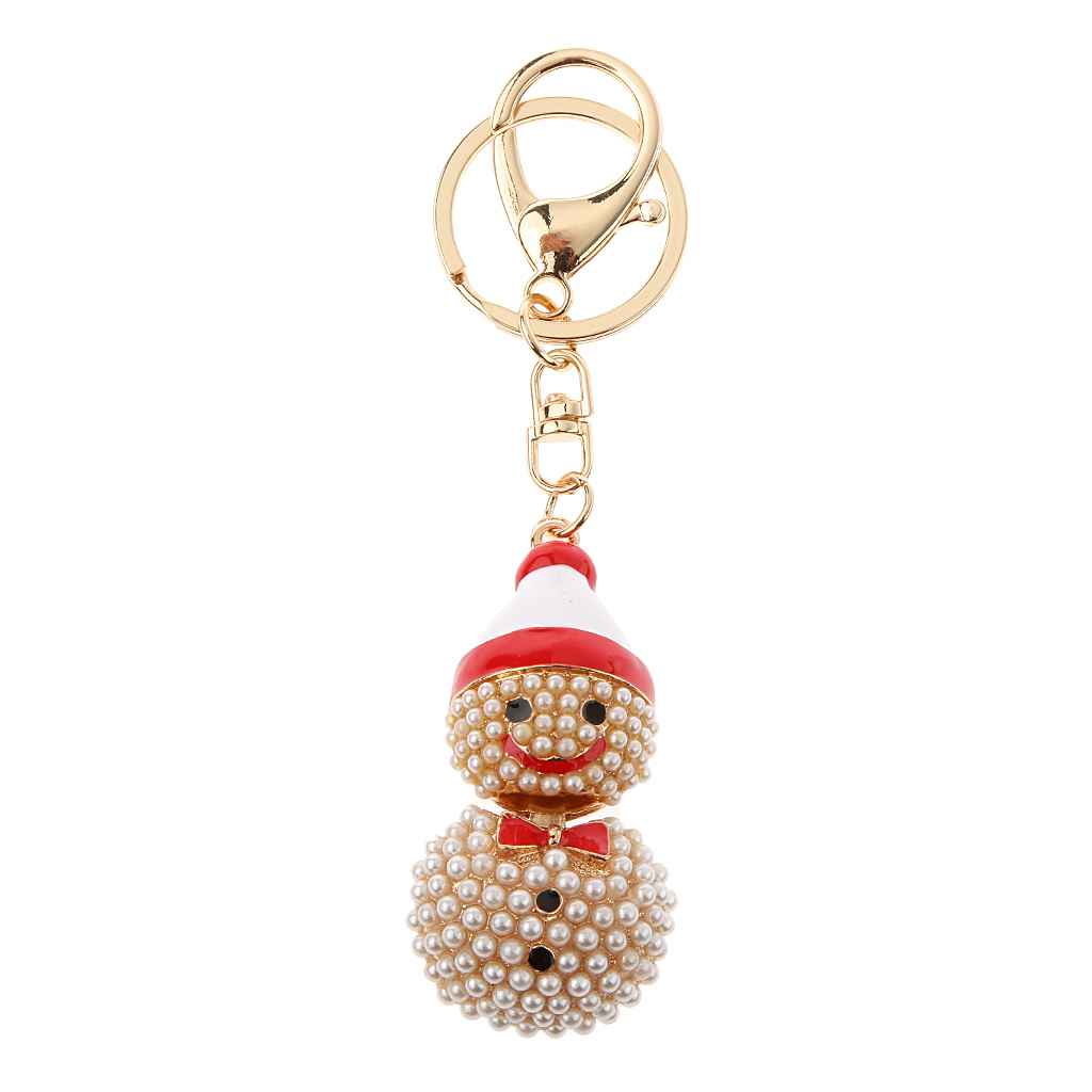 Maxbell Fashion Rhinestone Cartoon Snowman Shape Keychain Key Ring Bag Charm White