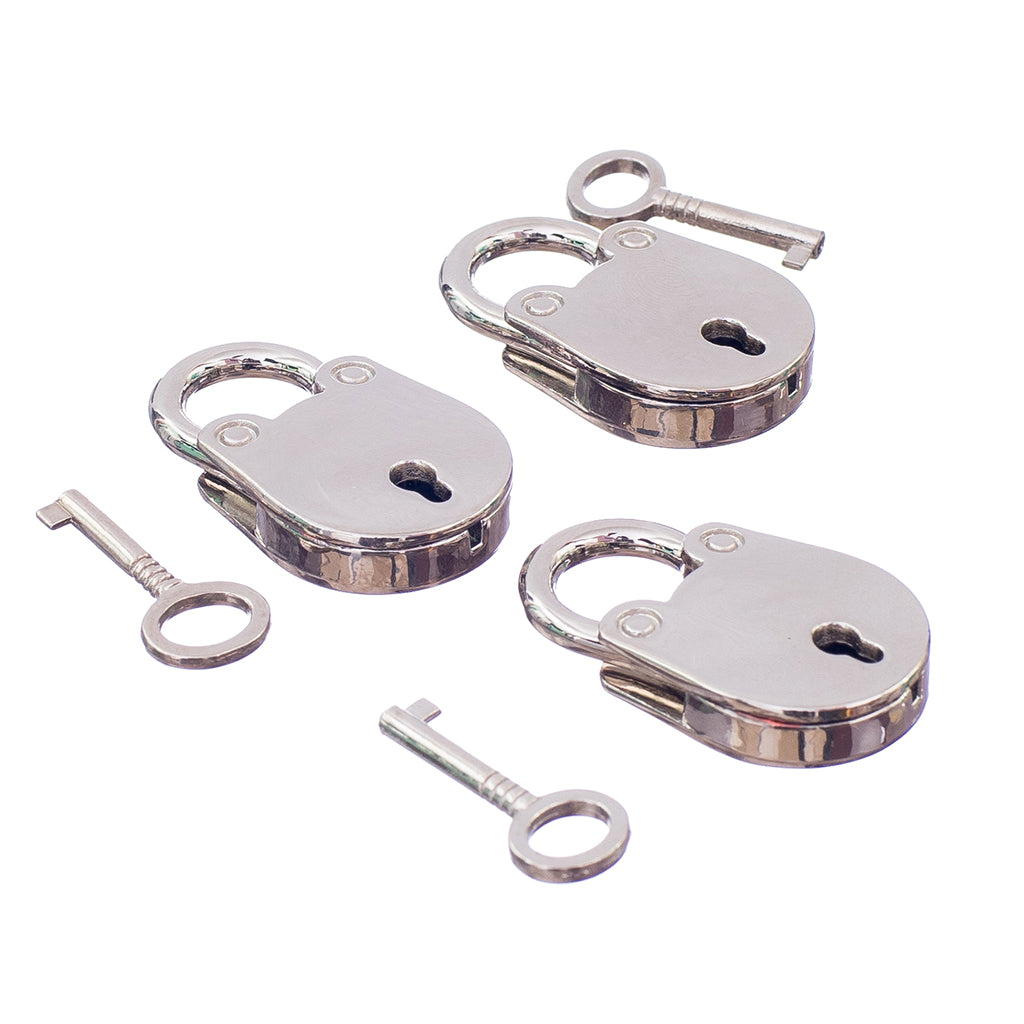 Maxbell Vintage Antique Style Mini Padlocks Key Lock Silver (Lot of 3)