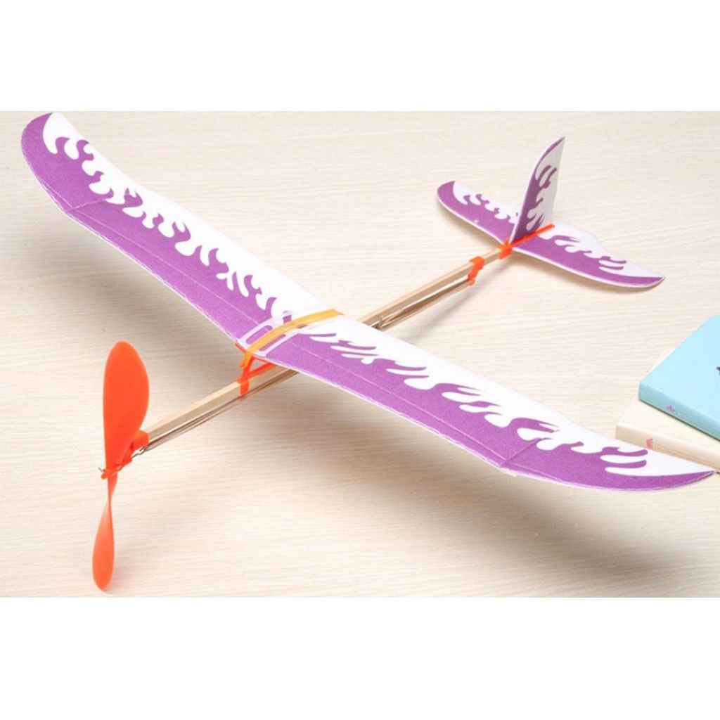 Maxbell DIY Assembly Airplane Aircraft Model Launched Powered By Rubber Band Purple
