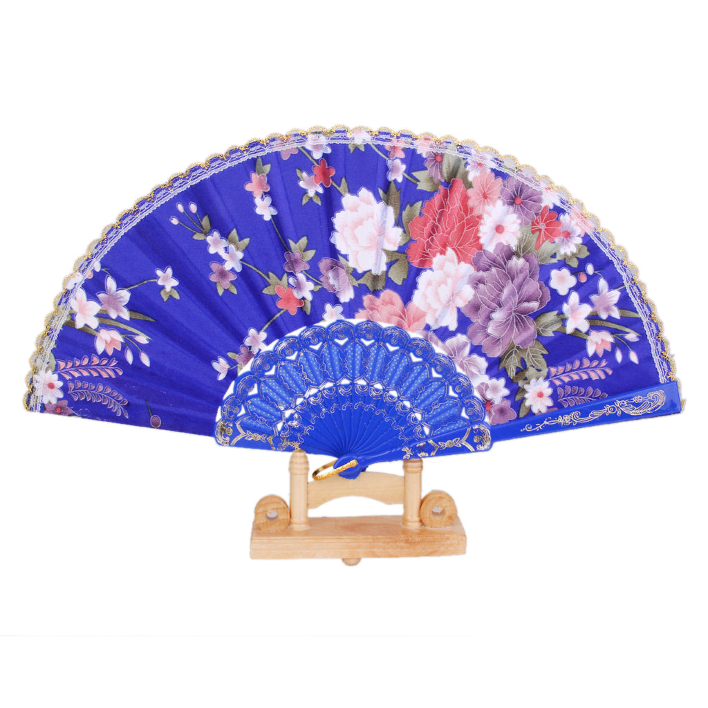 Maxbell Sweet Style Flowers Hand Fan Folding Fan Dancing Party Fan Royal Blue