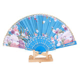 Maxbell Sweet Style Flowers Hand Fan Folding Fan Dancing Party Fan Lake - Blue
