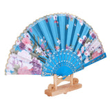 Maxbell Sweet Style Flowers Hand Fan Folding Fan Dancing Party Fan Lake - Blue