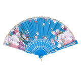 Maxbell Sweet Style Flowers Hand Fan Folding Fan Dancing Party Fan Lake - Blue