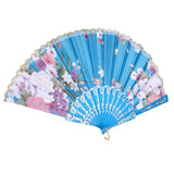 Maxbell Sweet Style Flowers Hand Fan Folding Fan Dancing Party Fan Lake - Blue