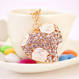 Maxbell Crystal White Rose Heart Charm Keyring