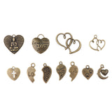 Maxbell 50pcs Multistyle Heart Charms Pendant for DIY Jewelry Making Antique Bronze