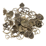 Maxbell 50pcs Multistyle Heart Charms Pendant for DIY Jewelry Making Antique Bronze