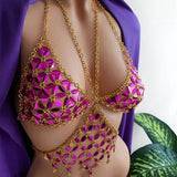 Maxbell Sexy Bra Bikini Women Halter Sequin Tassel Summer Beach Chest Chain Rose Red