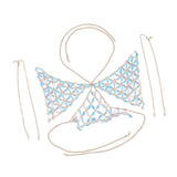 Maxbell Sexy Bra Bikini Women Halter Sequin Tassel Summer Beach Chest Chain Blue