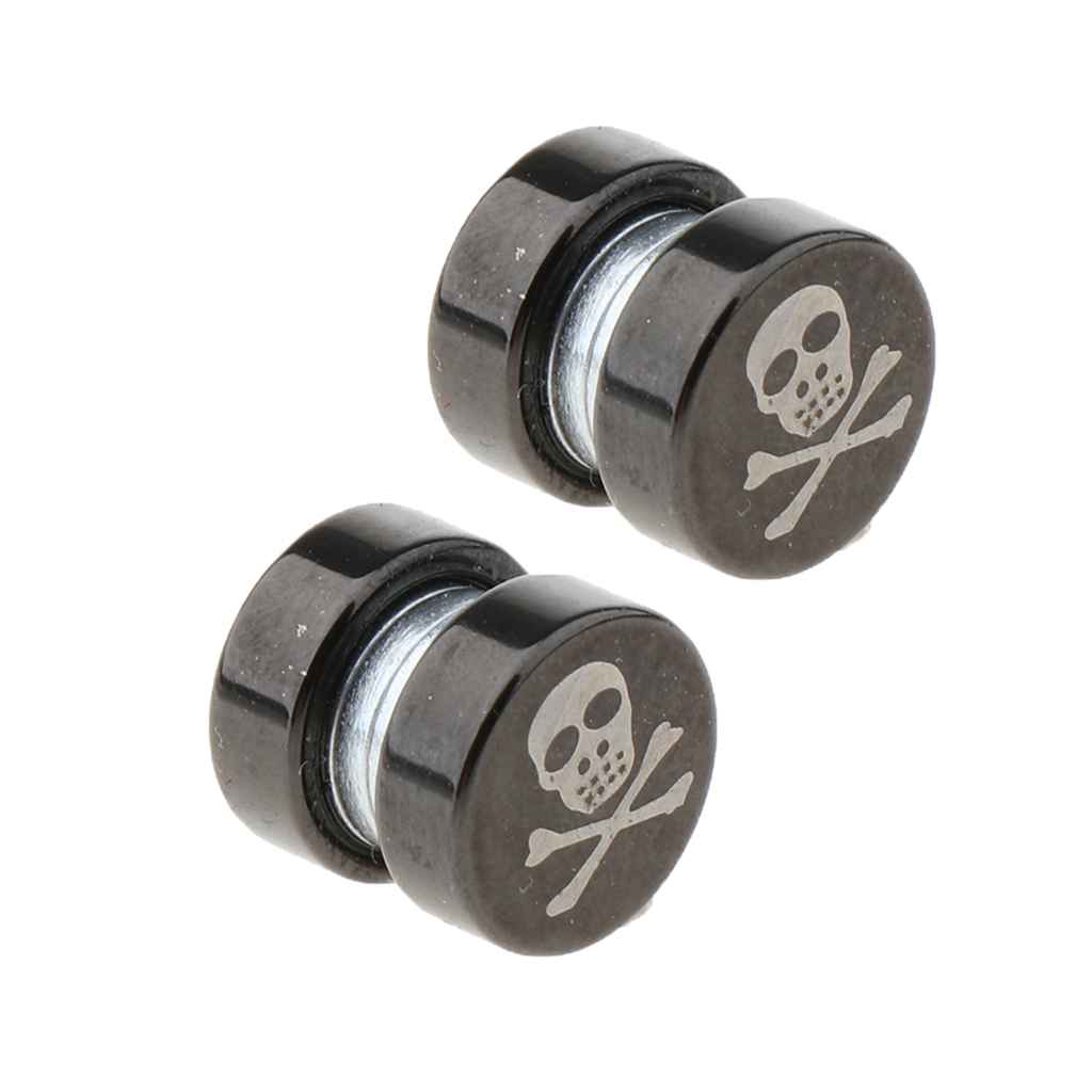 Maxbell 1 Pair Non Piercing Clip on Magnetic Ear Stud Men Fake Earrings Skull Head