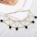 Maxbell Women Vintage Double Layer Choker Necklace Charm Pearl Pendant Jewelry Black