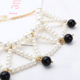 Maxbell Women Vintage Double Layer Choker Necklace Charm Pearl Pendant Jewelry Black