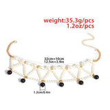 Maxbell Women Vintage Double Layer Choker Necklace Charm Pearl Pendant Jewelry Black