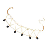 Maxbell Women Vintage Double Layer Choker Necklace Charm Pearl Pendant Jewelry Black