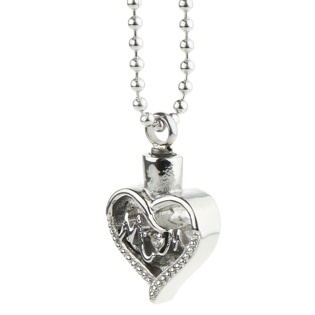 Maxbell Stainless Steel Cremation Urn Pendant Necklace Ball Bead Chain Mom