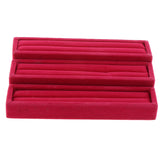 Maxbell 3pcs Velvet Ring Trays Showcase Display Jewelry Organizer Holder Rose Red