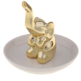 Maxbell Ceramic Ring Holder Dish Jewelry Organizer Tray White Dish Gold Elephant