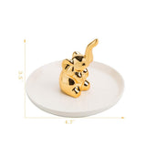 Maxbell Ceramic Ring Holder Dish Jewelry Organizer Tray White Dish Gold Elephant