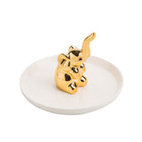 Maxbell Ceramic Ring Holder Dish Jewelry Organizer Tray White Dish Gold Elephant