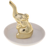 Maxbell Ceramic Ring Holder Dish Jewelry Organizer Tray White Dish Gold Elephant