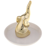 Maxbell Ceramic Ring Holder Dish Jewelry Organizer Tray White Dish Gold Elephant