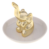 Maxbell Ceramic Ring Holder Dish Jewelry Organizer Tray White Dish Gold Elephant