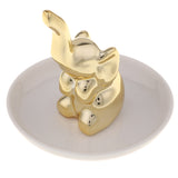 Maxbell Ceramic Ring Holder Dish Jewelry Organizer Tray White Dish Gold Elephant