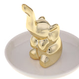 Maxbell Ceramic Ring Holder Dish Jewelry Organizer Tray White Dish Gold Elephant