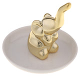 Maxbell Ceramic Ring Holder Dish Jewelry Organizer Tray White Dish Gold Elephant