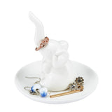 Maxbell Ceramic Ring Holder Dish Jewelry Organizer Tray White Dish Elephant