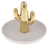 Maxbell Ceramic Ring Holder Dish Jewelry Organizer Tray White Dish Gold Cactus