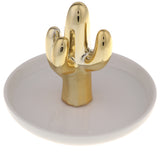 Maxbell Ceramic Ring Holder Dish Jewelry Organizer Tray White Dish Gold Cactus