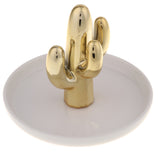 Maxbell Ceramic Ring Holder Dish Jewelry Organizer Tray White Dish Gold Cactus