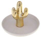 Maxbell Ceramic Ring Holder Dish Jewelry Organizer Tray White Dish Gold Cactus