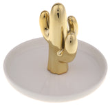 Maxbell Ceramic Ring Holder Dish Jewelry Organizer Tray White Dish Gold Cactus