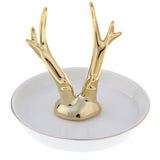 Maxbell Ceramic Ring Holder Dish Jewelry Organizer Tray White Dish Antlers