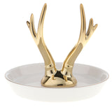 Maxbell Ceramic Ring Holder Dish Jewelry Organizer Tray White Dish Antlers